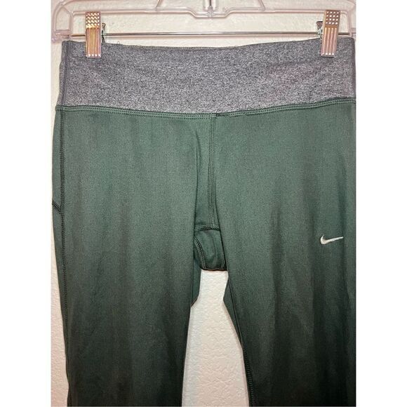 Nike Running Dri Fit Green Gray Crop Leggings - Picture 3 of 9